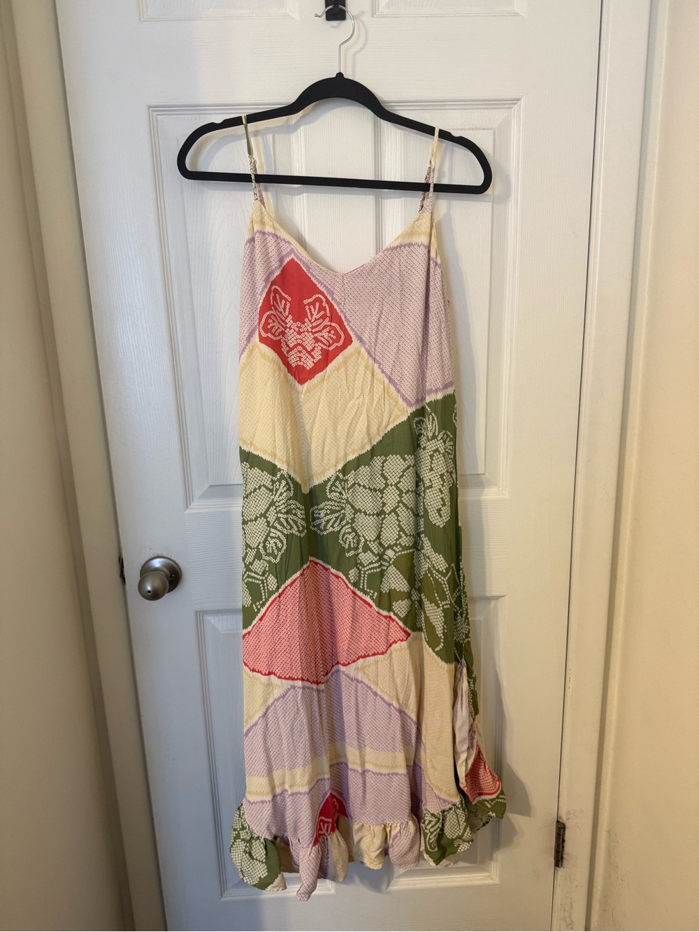 Corey Lynn Calter Patchwork Floral Slip Dress in Green, Pink & Red